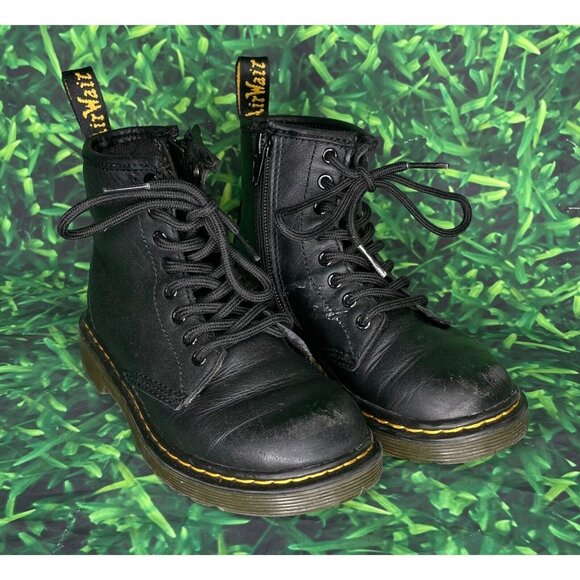 Dr. Martens 1460 J Black Leather Side Zip Ankle Combat Boots Toddler Size 12 US - Picture 1 of 8
